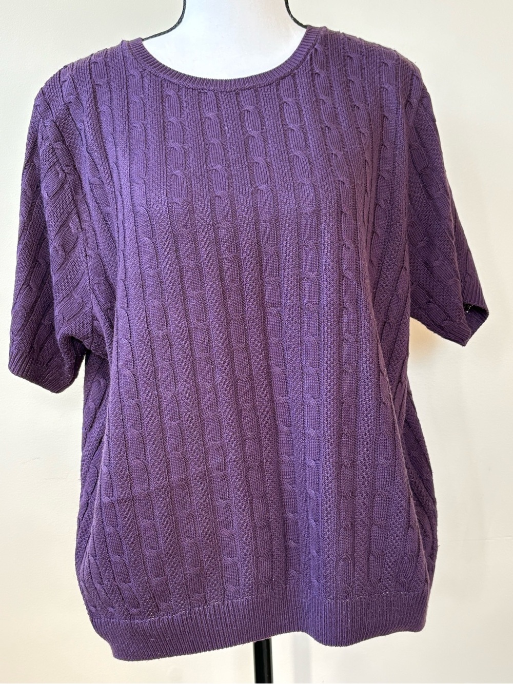 Alfred Dunner Lilac Cable Knit Short Sleeve Top